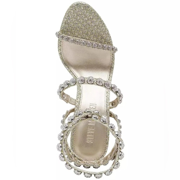 NEW Steve Madden Rhinestone Wrap Heels 8.5 Gold Formal Wedding High Heel Sandals - Picture 4 of 16
